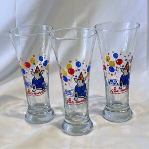 VTG 1987 Bud Light Spuds Mackenzie Glasses Set of 3 Party Balloon Bull Terrier
